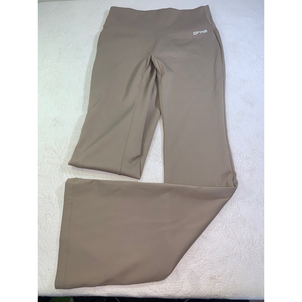 DFYNE Hannah Pearson Flare Leggings Oat Tan High Waisted Activewear Medium